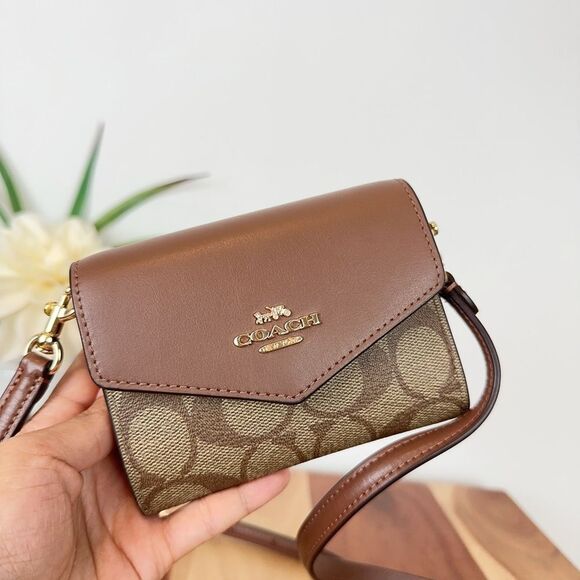 NWT Coach Mini Envelope Wallet With Strap In Signature‎ Canvas - Picture 3 of 8